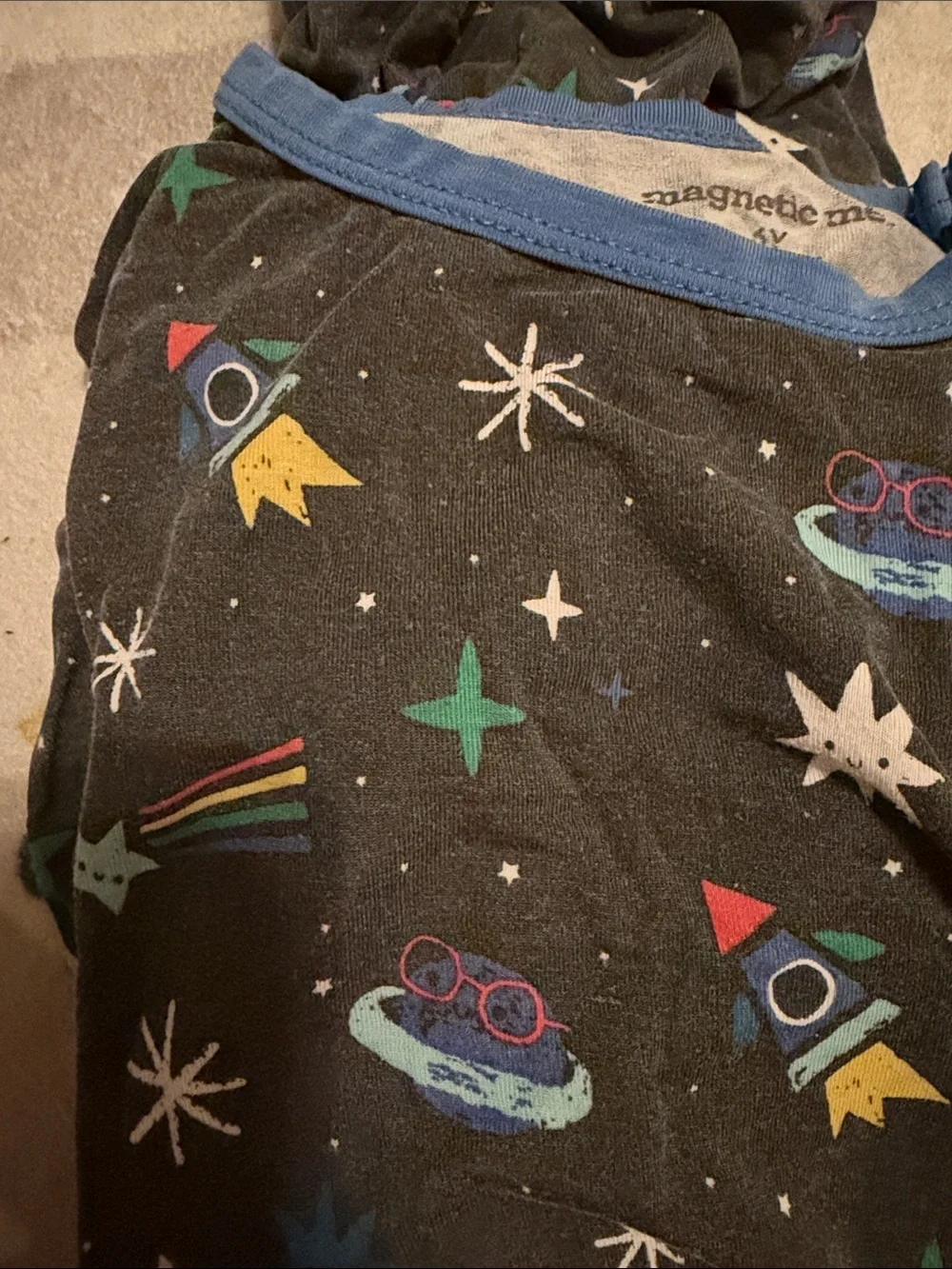 Magnetic Me Space Rocket Pajama Set - Gray with Blue Trim